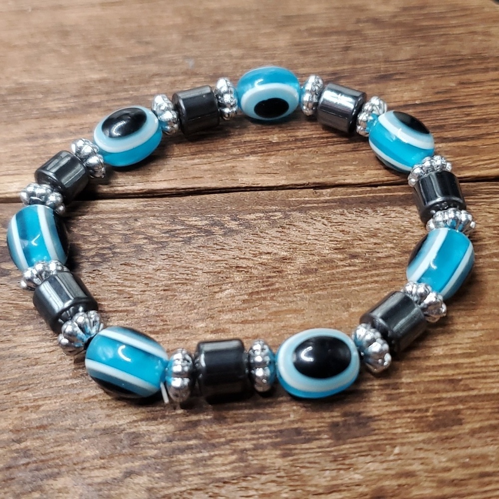 Evil Eye Hematite And Glass Bracelet B3229‎